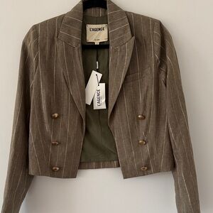 NWT L'AGENCE Inez Army Green and Gold Pinstripe Cropped Blazer